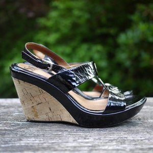 Sofft Patent Leather Wedge Sandals Black